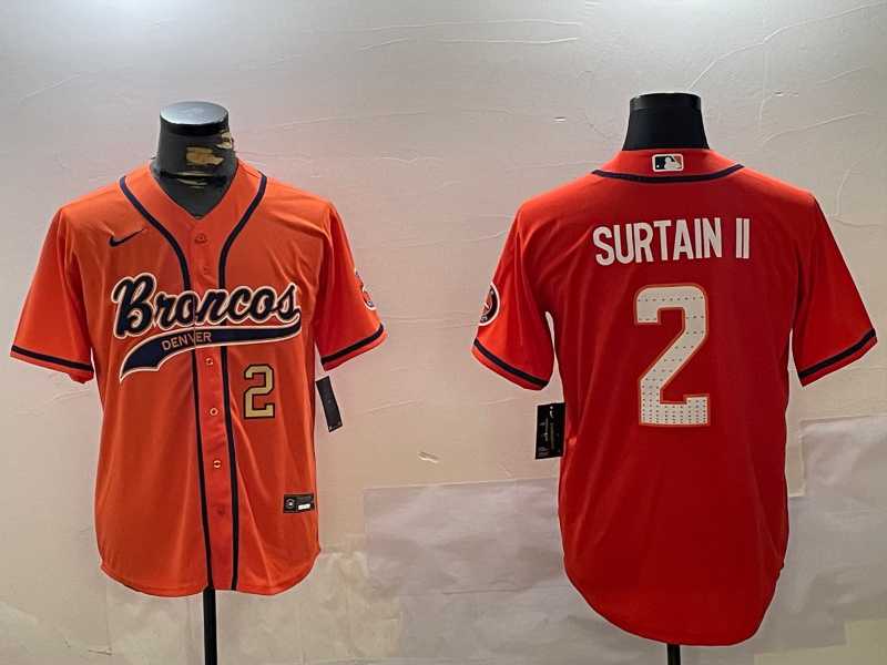 Mens Denver Broncos #2 Pat Surtain II Orange Cool Base Stitched Baseball Jersey